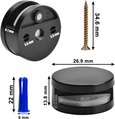 Vista 3 de AccEncyc Negro Mejorado Kit de Montaje para Espejos Sin Marco de 3-5mm, Juego de 4 Piezas con Tornillos Duales y Anclajes de Alta Resistencia NEGRO