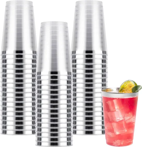 Vista 16 de Goodluck 50 piezas de vasos de plástico de 10 onzas para fiesta, vasos desechables plateados, vasos de cóctel de plástico para boda, Acción de Plata