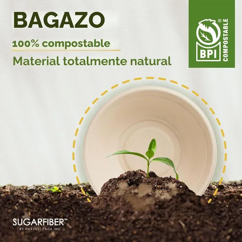 Vista 7 de Bagasse - Platos redondos desechables - Fibras naturales de caña de azúcar (bamboo), 12 pulgadas, producto biodegradable, ecológico, papel