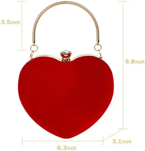 Vista 2 de Bolsos de mano de terciopelo en forma de corazón para mujer, bolsa de fiesta de noche con cadena para el hombro