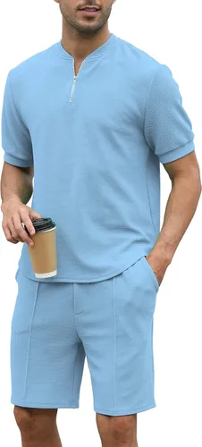 Vista 6 de FZNHQL Conjunto deportivo de moda para hombre, 2 piezas, casual, atlético, para correr, manga corta/larga, conjunto para hombre