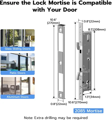 Vista 2 de Anweller Cerradura de puerta corredera de cristal con mortaja 2085, teclado inteligente con código de huellas dactilares, aplicación remota RFID