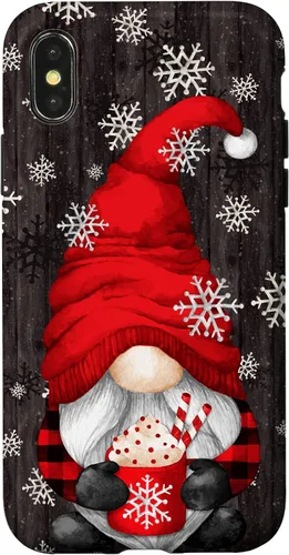 Vista 5 de iPhone 14 Pro Gnomo de Navidad rojo para mujeres con taza de cacao caliente lindo estuche de Navidad