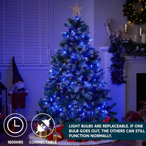 Vista 7 de Joiedomi Luces LED azules de Navidad, 100 mini luces de hadas con alambre verde de 26.4 pies, decoración de iluminación para interiores, exteriores