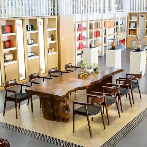 Vista 4 de LAKIQ Escritorio de madera maciza para oficina en casa, mesa rectangular para estación de trabajo, mesa rectangular rústica para sala de Mesa de 2