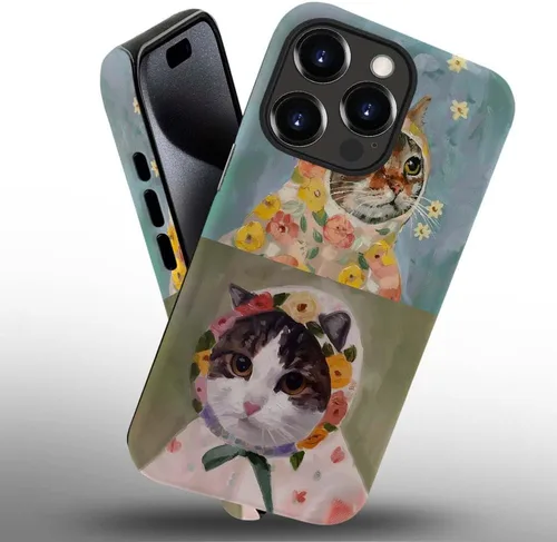 Vista 2 de CARLOCA Funda compatible con iPhone 15 Pro Max, funda protectora de gato en A para iPhone 15 Pro Max, TPU suave + PC duro 2 en 1, funda protectora