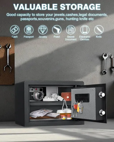 Vista 5 de Jinxnobi Caja de seguridad pequeña biométrica con candado, 0.78 pies cúbicos, caja de seguridad de estante removible de acceso rápido con escáner