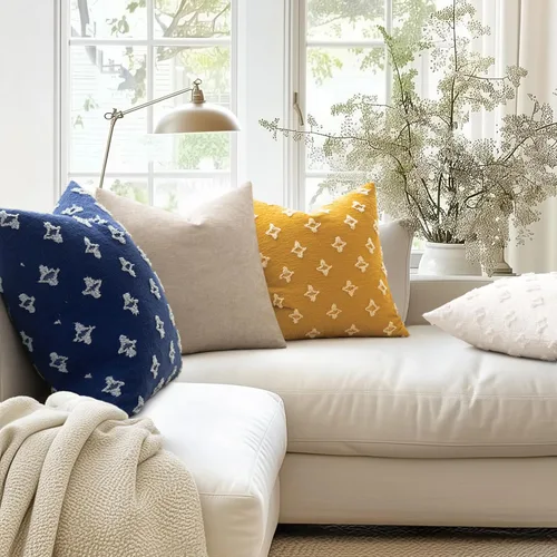 Vista 4 de MIULEE Juego de 2 fundas de almohada decorativas de tiro con jacquard rómbico, funda de cojín cuadrada suave para sofá, cama, dormitorio, sala