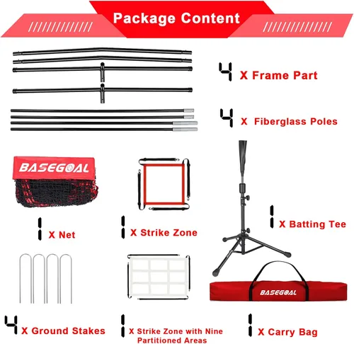 Vista 8 de BaseGoal Red de práctica de sóftbol de béisbol de 7 x 7 pies, respaldo de béisbol, con camiseta de bateo, para golpear lanzar, batear, atrapar