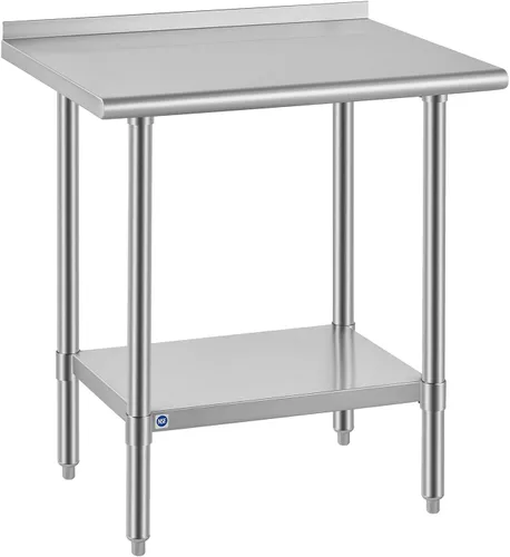 Vista 18 de ROCKPOINT Mesa de acero inoxidable para preparación y trabajo, 14x24 pulgadas; mesa de cocina comercial de metal NSF resistente con estante inferior