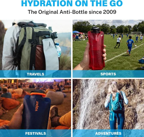 Vista 2 de Vapur Botella de Agua Plegable con Mosquetón, Botella Compacta que se Pliega Completamente para Hidratación en Movimiento, Ideal para Viajar