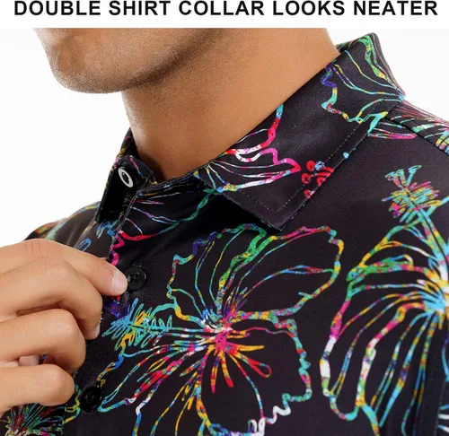 Vista 4 de DEOLAX Mens Golf Shirt Performance Moisture Wicking Mens Polo Shirts Fashion Print Dry Fit Polo Shirts Short Sleeve Soft