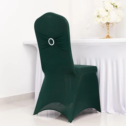 Vista 50 de Efavormart - Funda para silla de banquete de elastano beige con banda de hebilla de diamantes de imitación plateados, funda elástica para silla