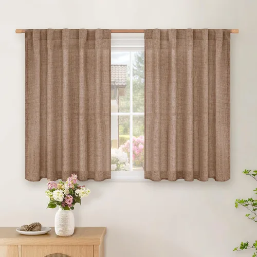 Vista 106 de BGment Cortinas cortas de lino marfil de 36 pulgadas de largo para ventanas de cocina, pequeñas cortinas texturizadas rústicas para café sobre