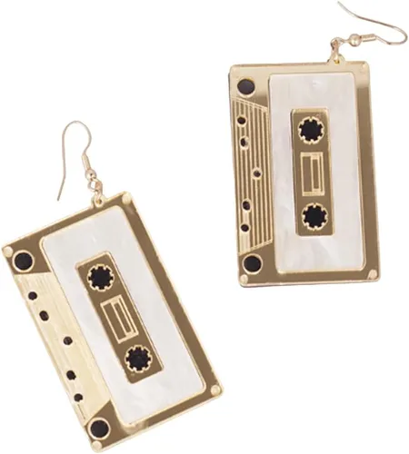 Vista 4 de Lindos aretes de casete de audio colgantes