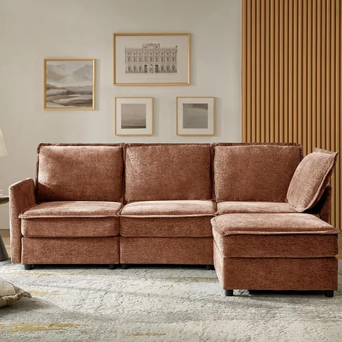 Vista 25 de HULALA HOME Sofá seccional modular, sofá grande en forma de U de 8 asientos con otomano de almacenamiento, sofá cómodo de chenilla con asiento
