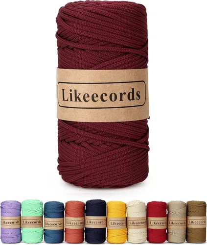Vista 13 de Likeecords Cordón de macramé trenzado de poliéster de 0.157 in, 140 yardas, 426 pies, hilo elástico para bolsa de ganchillo para manualidades