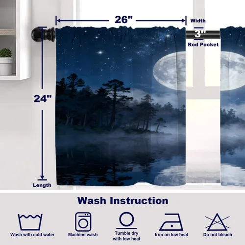 Vista 209 de Batmerry American Flag Ink Dot Blackout Tier Curtains, Red Blue White Stars Abstract Thermal Insulated Half Curtain Rod Pocket Small Valance for
