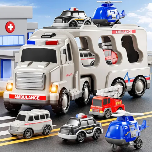 Vista 8 de JUKUDAHU Vehículo de Juguete de Ambulancia de Juego 5 en 1 Camiones de Juguete para Niños Pequeños para Niños de 3 4 5 6 7 Años - Autos Accionados