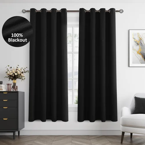 Vista 71 de Beige White Linen Blackout Curtains 90 Length 2 Panels Set for Living Room Bedroom, 100% Black Out Thermal Insulated Linen Drapes, Room Darkening