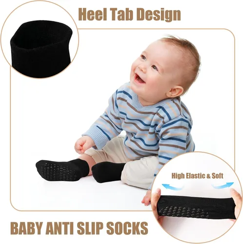 Vista 5 de SkiBeaut 15 pares de calcetines antideslizantes para niños pequeños, calcetines antideslizantes para niños y niñas de 0 a 7 años