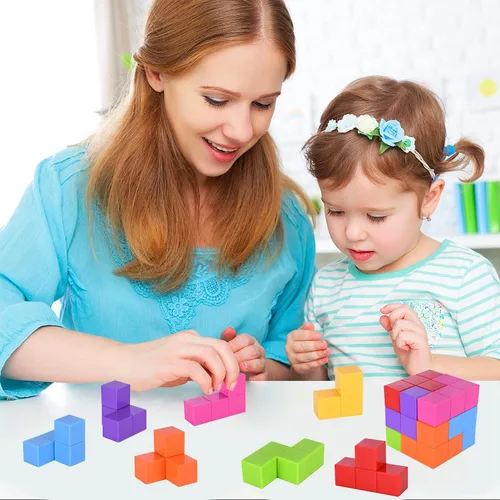 Vista 8 de WorWoder Bloques de construcción magnéticos para niños, cubos magnéticos 3D rompecabezas mágicos, juego de 7 bloques magnéticos de múltiples formas