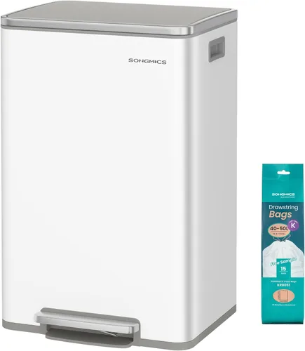 Vista 9 de SONGMICS Bote de basura automático con sensor de movimiento, 13 galones (50 L) con tapa de cierre suave, acero inoxidable, onda o táctil para abrir