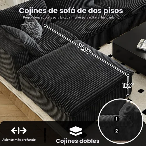 Vista 4 de LoveSeat Cloud Couch Sofá Seccional Modular para Sala de Estar, Sofá Moderno con Asiento Profundo, Sofá de 2 Plazas Sin Huesos con Otomana, Cómodos