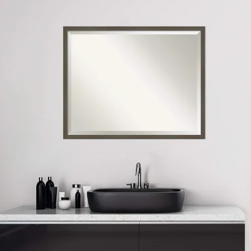 Vista 6 de Amanti Art Espejo de baño gris para sobre el fregadero, espejo rectangular gris arcilla esbelta de 24 x 30 pulgadas, marco de madera contemporánea