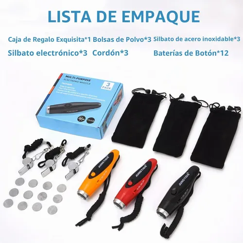 Vista 5 de Electronic Whistle 3 Pack, 3 Tones High Volume Handheld Electronic Whistles Electric Whistle with Lanyard Outdoor Sport Whistle for Coaches
