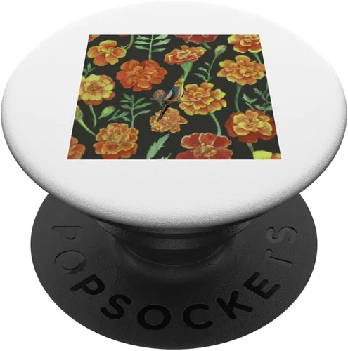 Vista 6 de Cockatiel Marigolds Yellow Orange Vintage Plant Pattern PopSockets MagSafe PopGrip for iPhone