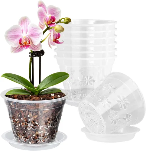 Vista 19 de Macetas transparentes para orquídeas, paquete de 8 unidades, 5 pulgadas