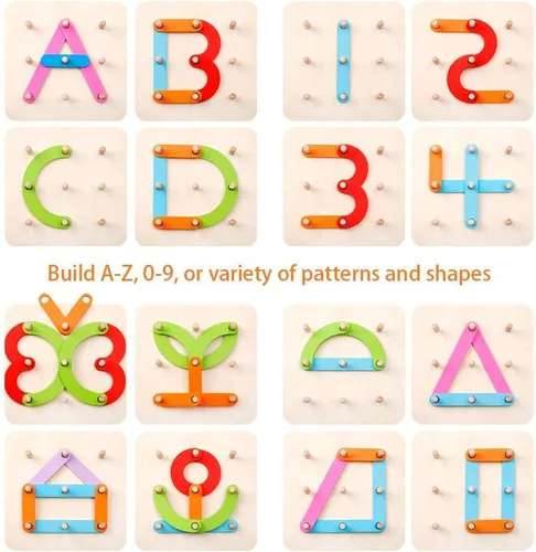 Vista 2 de Coogam Rompecabezas de madera con números y letras de construcción, bloques de apilamiento educativo, juego de juguetes con forma clasificadora