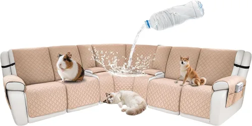Vista 51 de Fundas impermeables para sofá reclinable seccional en forma de L, 7 piezas, antideslizantes, lavables, juego de fundas reclinables para mascotas