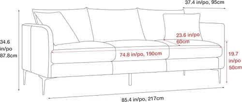Vista 3 de Valencia Jasper - Sofá completo de cuero de 3 plazas de 85 pulgadas, color marrón coñac, sofá de mediados de siglo con 2 almohadas para muebles