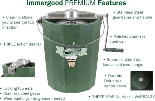 Vista 9 de PREMIUM 6 cuartos de galón - Máquina de helados de acero inoxidable Immergood - Manivela