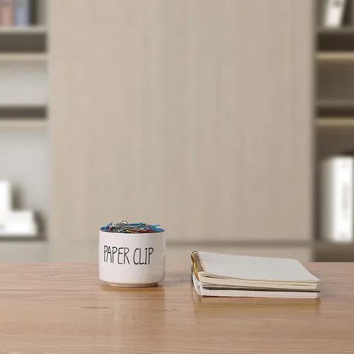 Vista 7 de ONTUBE Soporte de clip de papel de cerámica, organizador dispensador de clips de carpeta de granja para escritorio, lindo soporte de alfileres