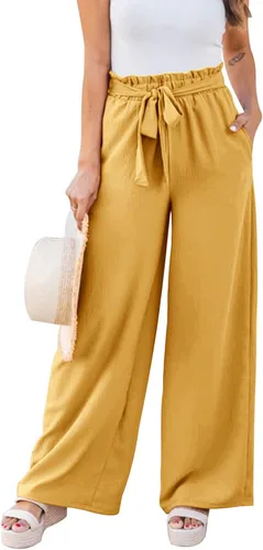 Vista 3 de NIMIN Pantalones de pierna ancha para mujer, cintura alta, pantalones casuales de negocios, pantalones de trabajo, pantalones sueltos y fluidos