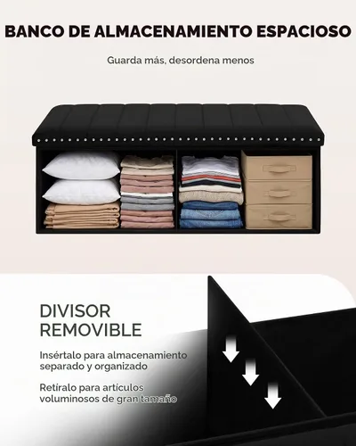 Vista 3 de B FSOBEIIALEO 43" Tufted Storage Ottoman Bench Storage Chest, Black