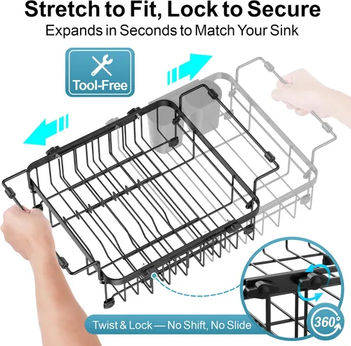 Vista 7 de GSlife - Escurridor de platos para colocar sobre el fregadero, capacidad expandible en el fregadero, con perilla de bloqueo y soporte