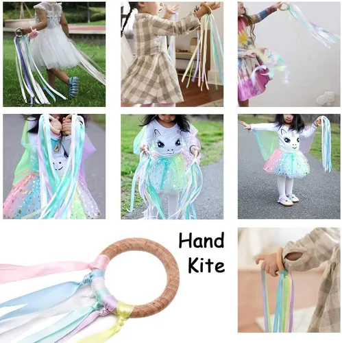Vista 7 de TANOFAR Juguete Montessori Cometa de mano Juguete sensorial de cinta Juguetes de madera para niños pequeños Cometa de mano arcoíris