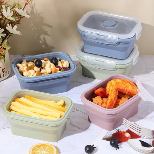 Vista 5 de Mifoci 6 recipientes de silicona para alimentos, contenedores plegables de almacenamiento de alimentos con tapas herméticas, apilables