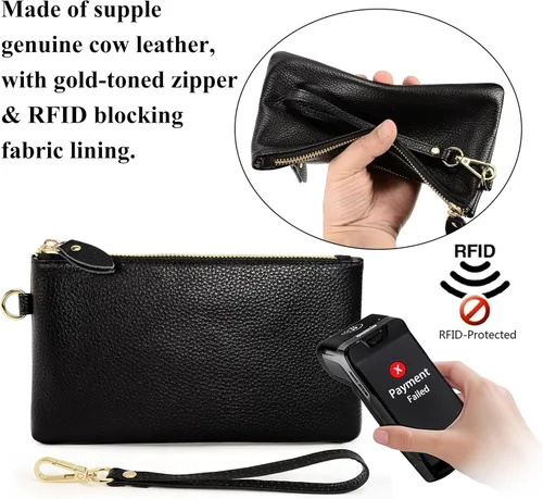 Vista 2 de Uromee Cartera de mano para mujer, de piel auténtica, con cadena de hombro desmontable