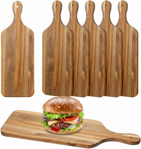 Vista 9 de Didaey 6 tablas de cortar a granel para cocina, platos gruesos para picar con asas, bandejas de madera para servir charcutería, tablas de madera
