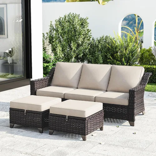Vista 46 de Joyside Juego de 2 sillas de mimbre para patio, muebles de ratán para exteriores con reposabrazos anchos y cojines gruesos, tamaño grande mejorado