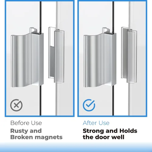Vista 7 de Imán de 3 pulgadas, manija de puerta de ducha sin marco cromado brillante de 3-3/4 pulgadas con huelga de metal 3"Chrome Frameless Swing Shower