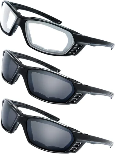 Vista 29 de Gafas de Motocicleta con Marco Acolchado y Lentes que Bloquean 100% UVB/UVB para Actividades al Aire Libre y Deportes 10-mate/negro brillante