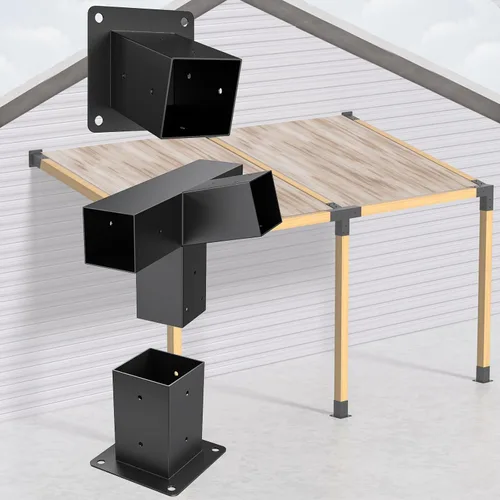 Vista 7 de Kit de pérgola para carpintería, 2 piezas, soportes para postes y vigas en T, soportes modulares para pérgola de tamaño modular para madera de 4 x