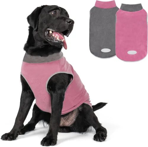 Vista 25 de cyeollo Paquete de 2 suéteres de forro polar para perro, chaleco cálido reflectante para perro, abrigo elástico para perro, chaqueta de invierno