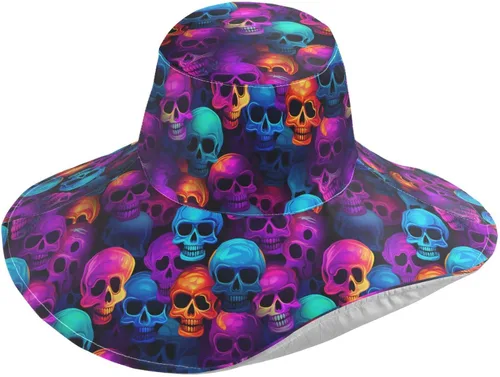 Vista 24 de MNSRUU Wide Brim Hats Skull Sun Hat Packable Sun Visors Floppy Summer Beach Hat for UV Protection